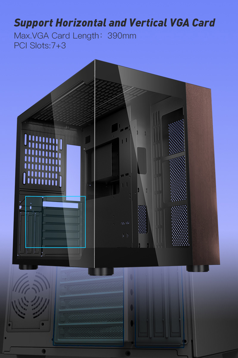 DIYPC DIY-CUBE10-Wood Black USB3.0 /Type C ATX Mid Tower Gaming